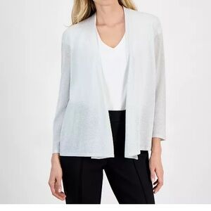 Kasper White Cardigan Sweater Lightweight Open Front